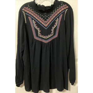 Torrid Women's Blouse Sz 2X Embroidered Black Blouse Long Sleeve Oversized Gypsy